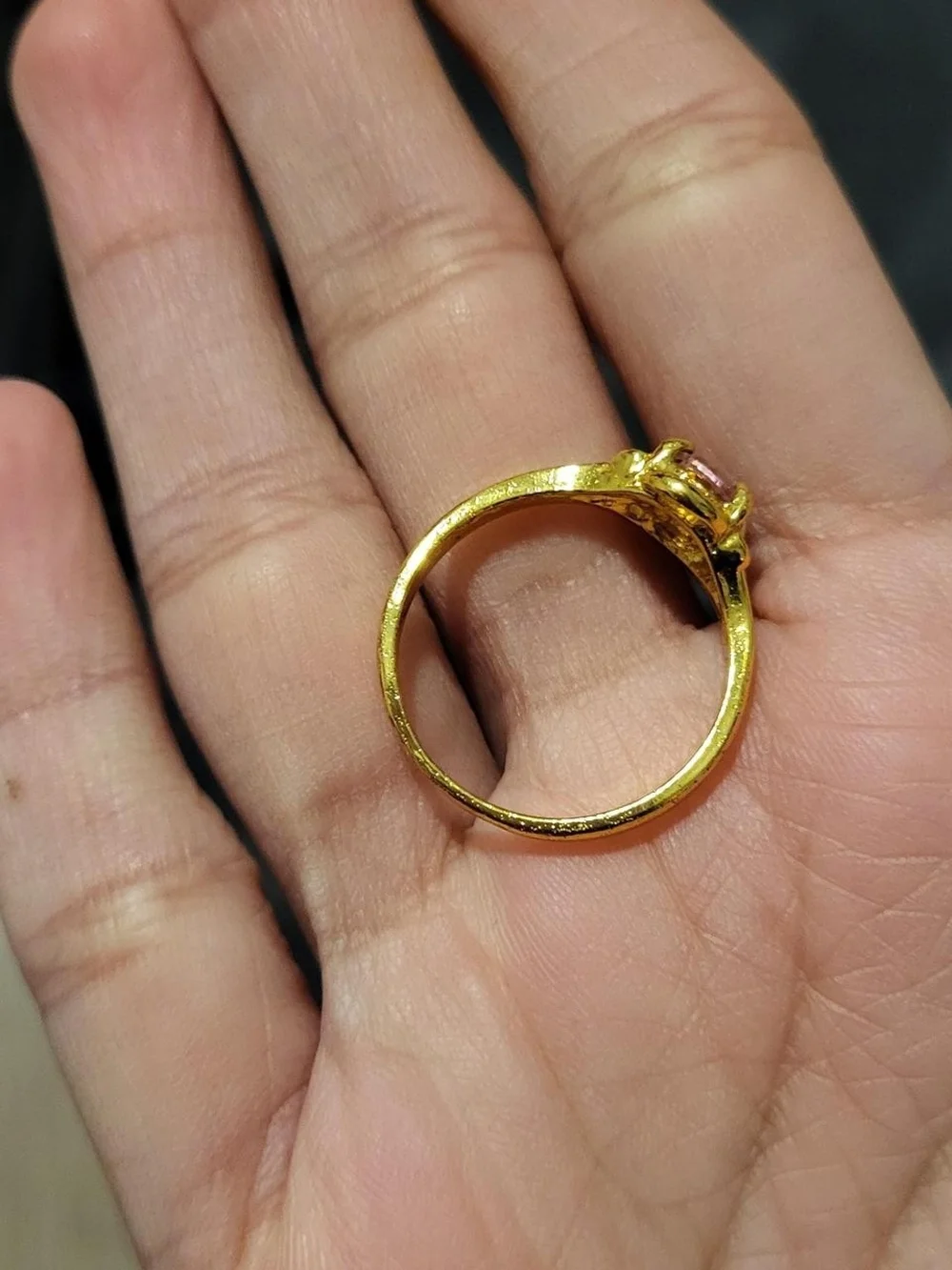 Gold-Tone Ring with Pink Heart Gemstone